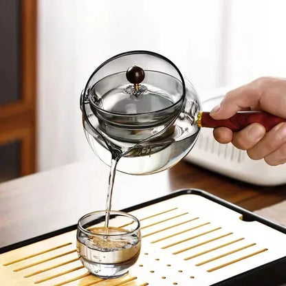 Rotating Glass Teapot with Infuser and Wooden Handle (photo 2)