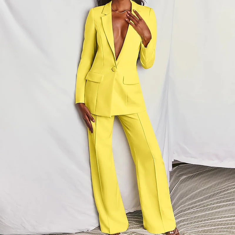 Women's Lapel Blazer and Straight-Leg Pants Set (photo 2)