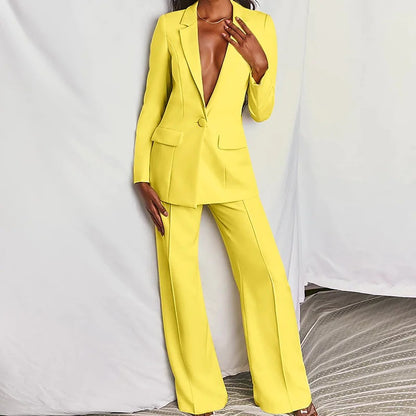 Women's Lapel Blazer and Straight-Leg Pants Set (photo 2)