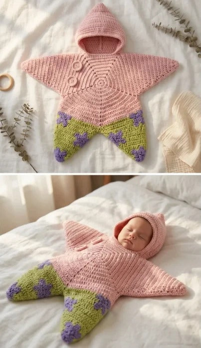 Crochet Star-Shaped Hooded Baby Romper, Finished or DIY Kit (photo 9)