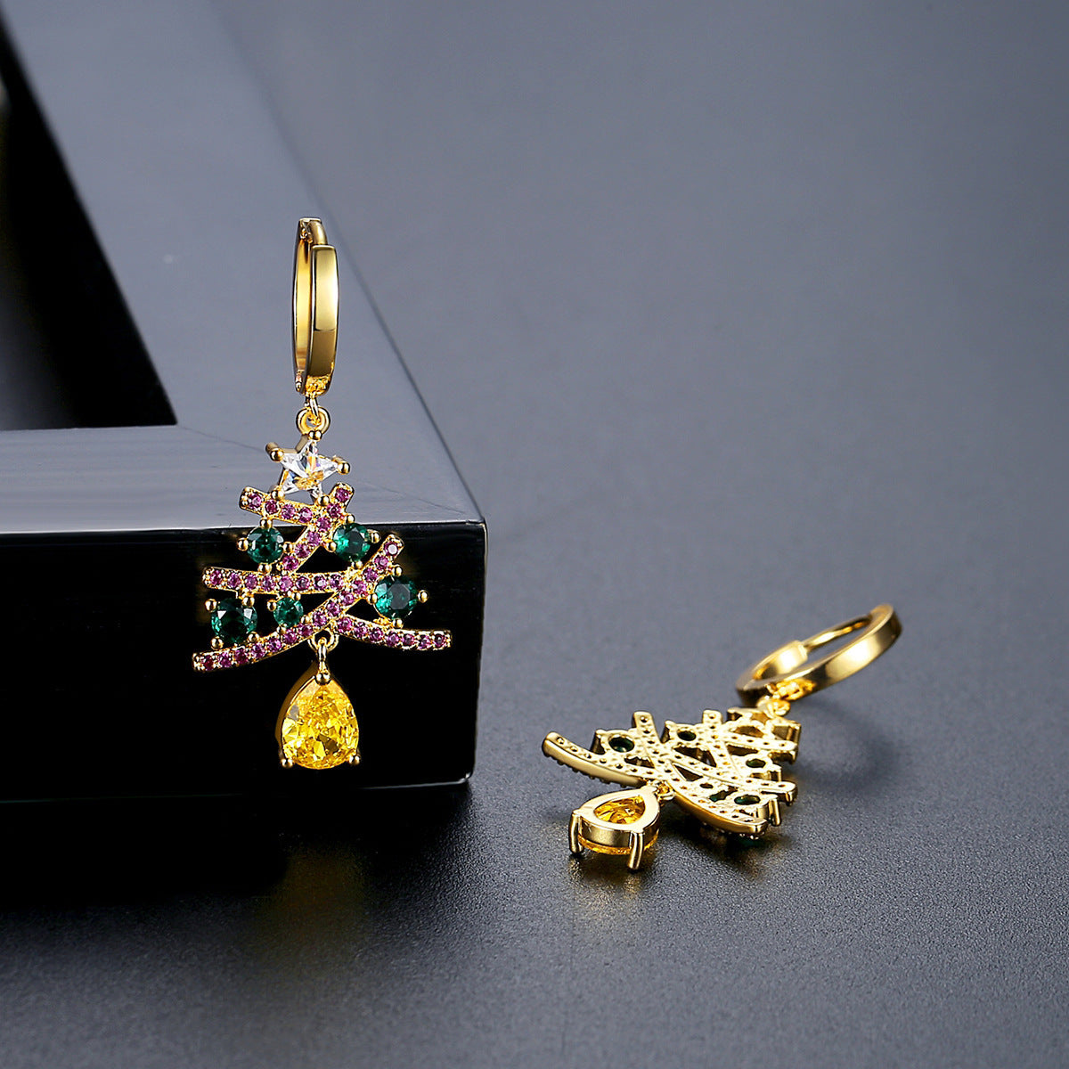 Christmas Tree Rhinestone Earrings (photo 3)