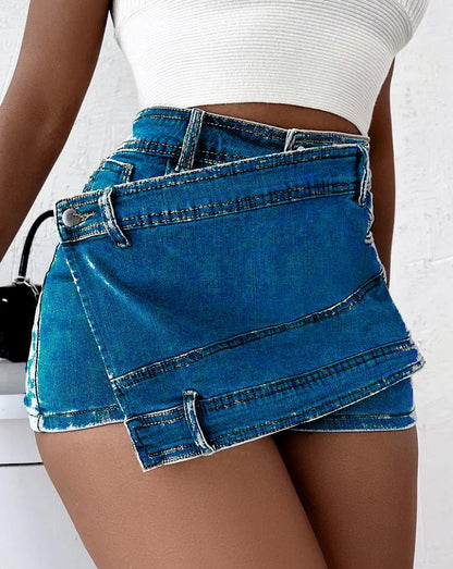 Women's High-Waist Asymmetric Denim Skort (photo 4)