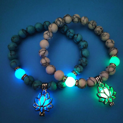Glow-in-the-Dark Lotus Charm Beaded Bracelet (photo 5)