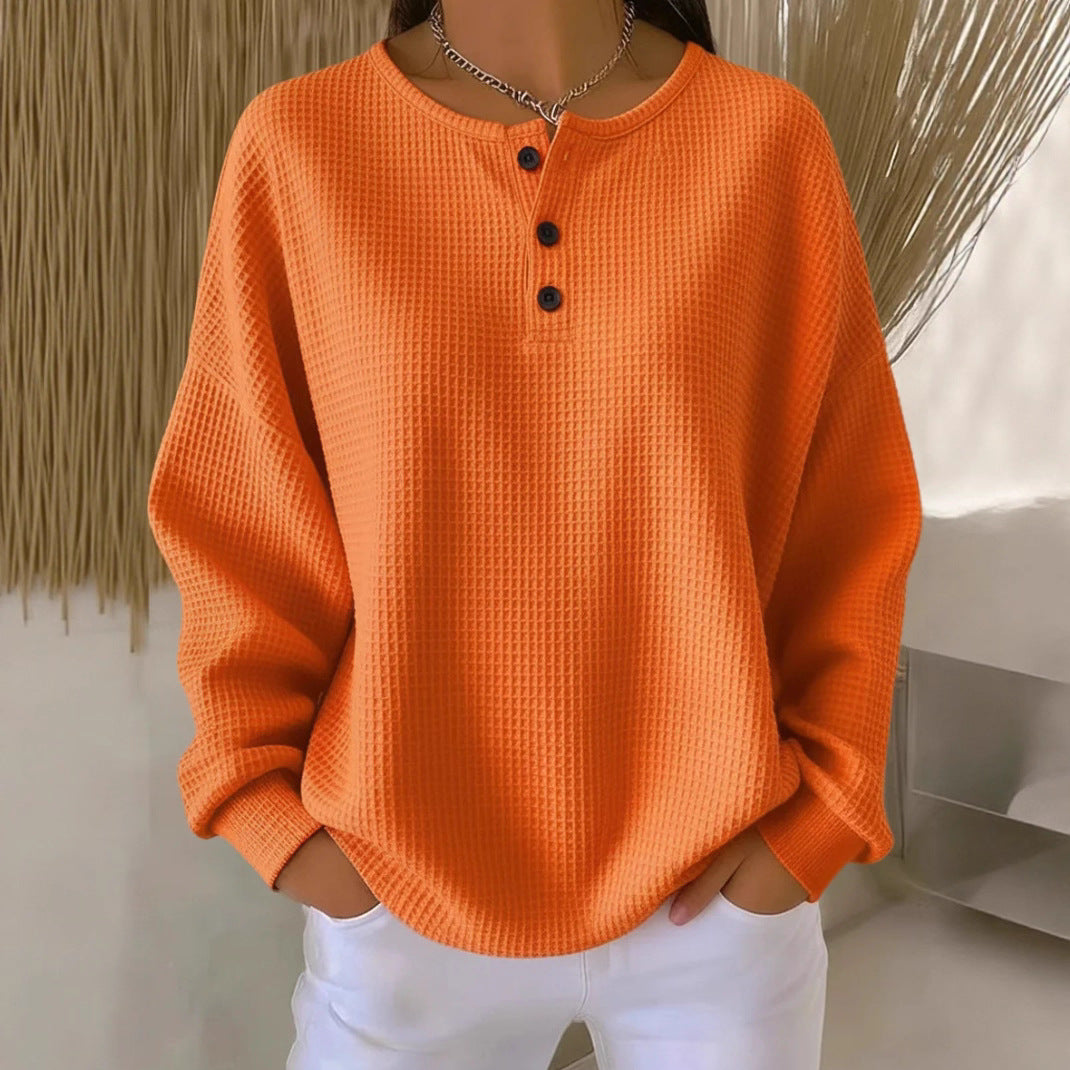 Women's Waffle Knit Long-Sleeve Button T-Shirt (photo 5)