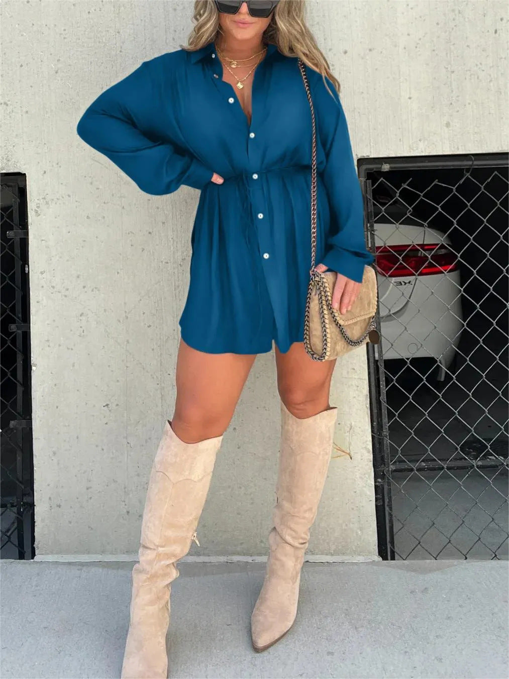 Women's Long-Sleeve Button-Front Shirt Romper (photo 8)