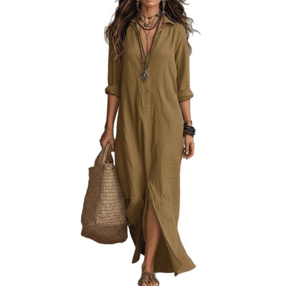 Women's Lapel-Collar Shirt Dress with Side Slit (photo 13)