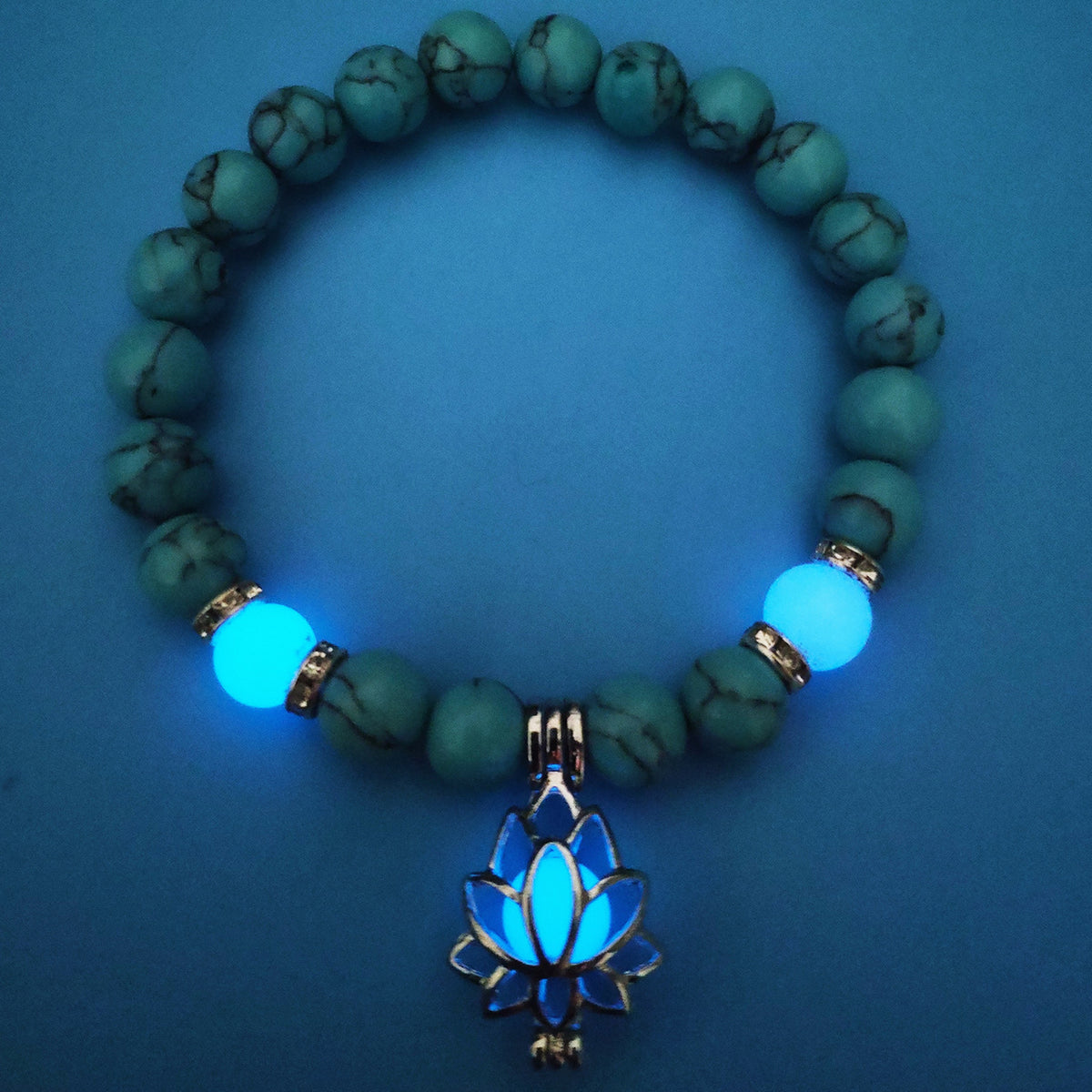 Glow-in-the-Dark Lotus Charm Beaded Bracelet – A