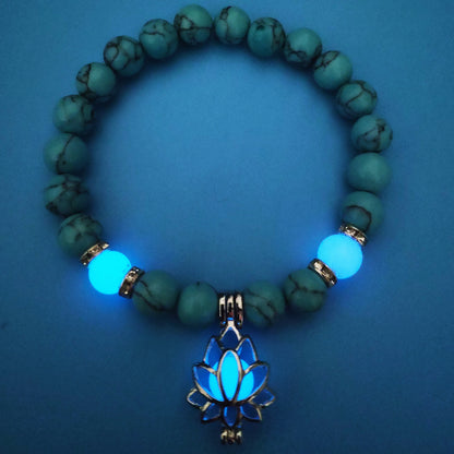 Glow-in-the-Dark Lotus Charm Beaded Bracelet – A