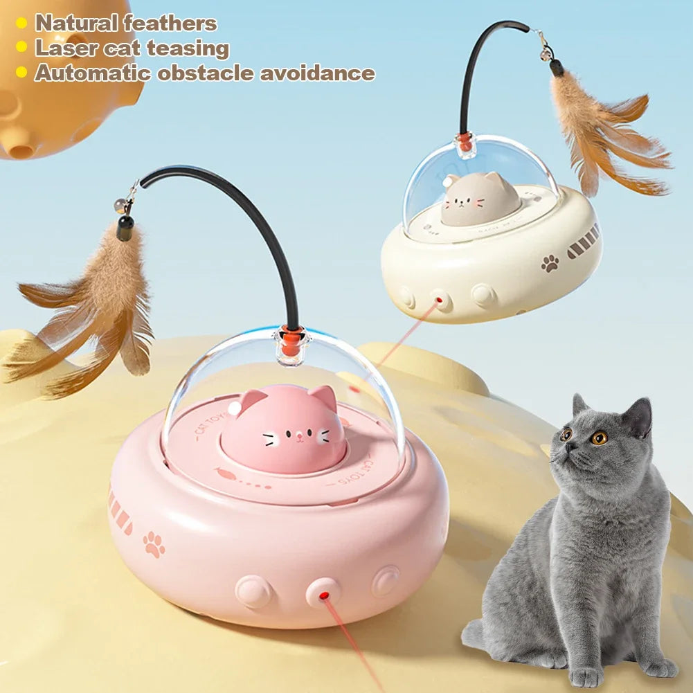 Electric Cat Teaser Toy with Feather, USB Rechargeable