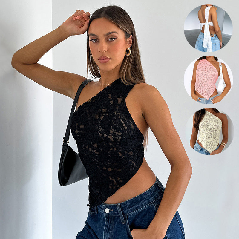 Women's Lace Backless Asymmetric Cami Top