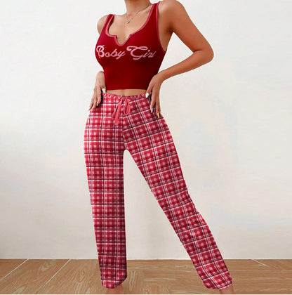 Women's Sleeveless Pajama Set with Plaid Pants (photo 11)