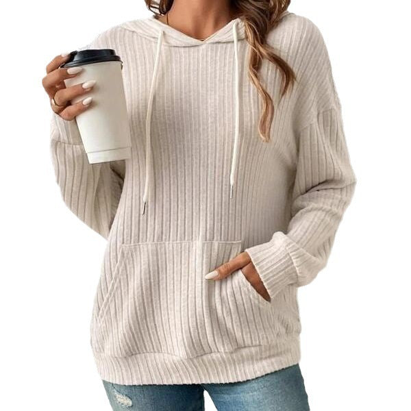 Women's Drawstring Hooded Knit Sweatshirt with Pockets (photo 9)