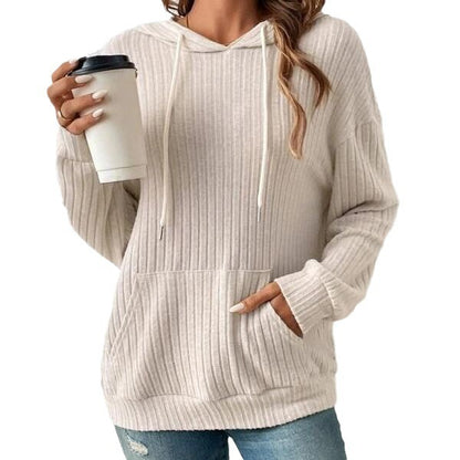 Women's Drawstring Hooded Knit Sweatshirt with Pockets (photo 9)