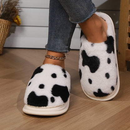 Cow Print Plush House Slippers (photo 5)