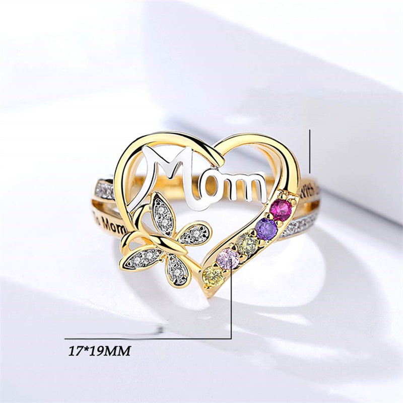 Love Mom Hollow Heart Rhinestone Ring (photo 4)