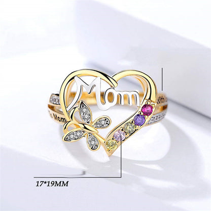 Love Mom Hollow Heart Rhinestone Ring (photo 4)