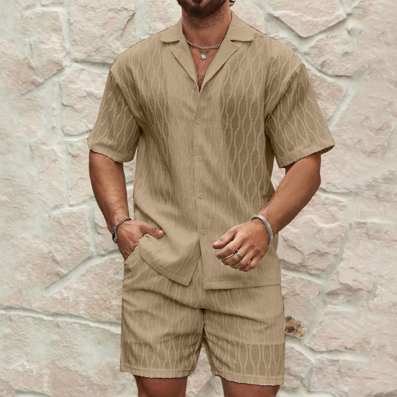 Men's Lapel Short-Sleeve Shirt and Shorts Set (photo 9)