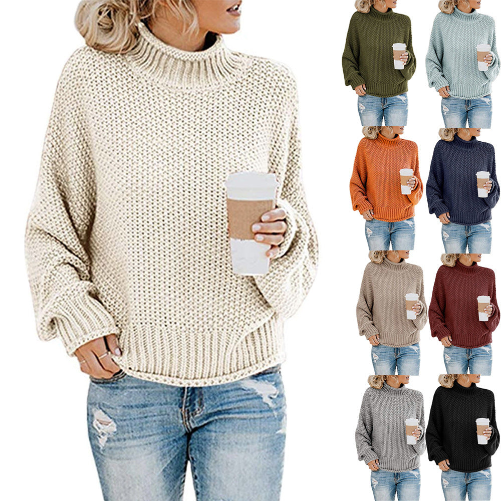 Women's Solid Turtleneck Knit Pullover