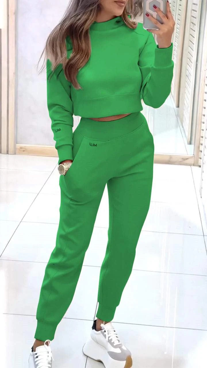 Women's Stand-Collar Crop Top and Slim Pants Set (photo 10)