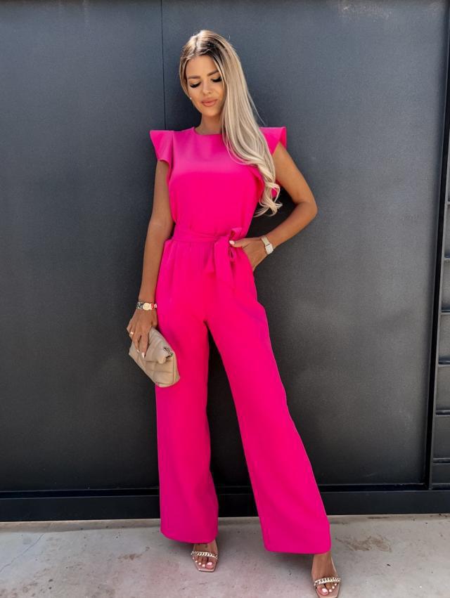 Women's Sleeveless Ruffled Jumpsuit with Belt and Pockets (photo 3)
