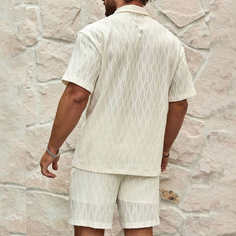 Men's Lapel Short-Sleeve Shirt and Shorts Set (photo 3)