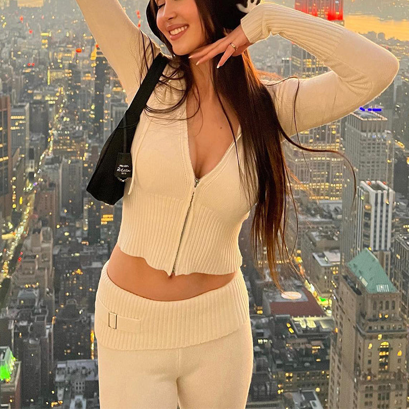 Women's Zip-Up Hoodie and High-Waist Pants Set (photo 5)