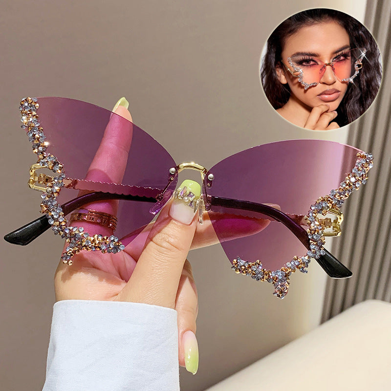 Women's Rimless Butterfly Rhinestone Sunglasses