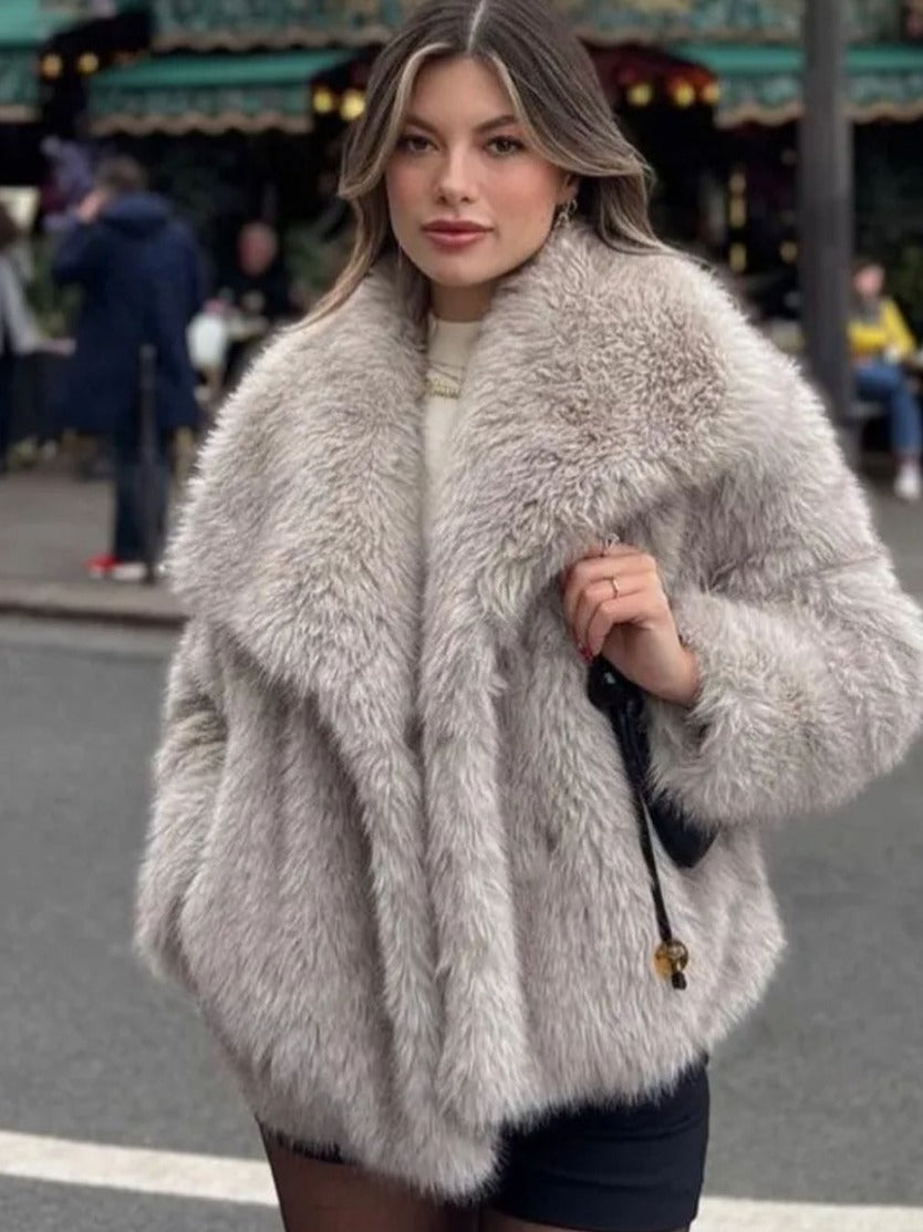 Women's Fluffy Plush Lapel Coat (photo 4)