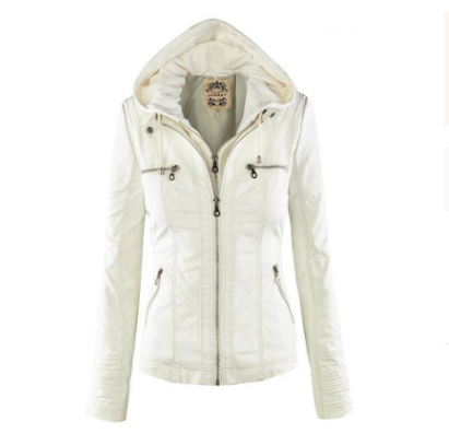 Women's PU Leather Jacket with Detachable Hood (photo 10)
