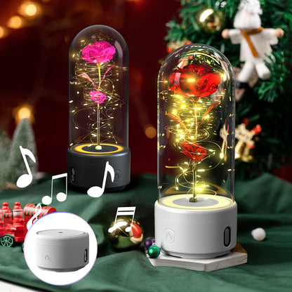 Preserved Rose LED Light and Bluetooth Speaker in Glass Dome