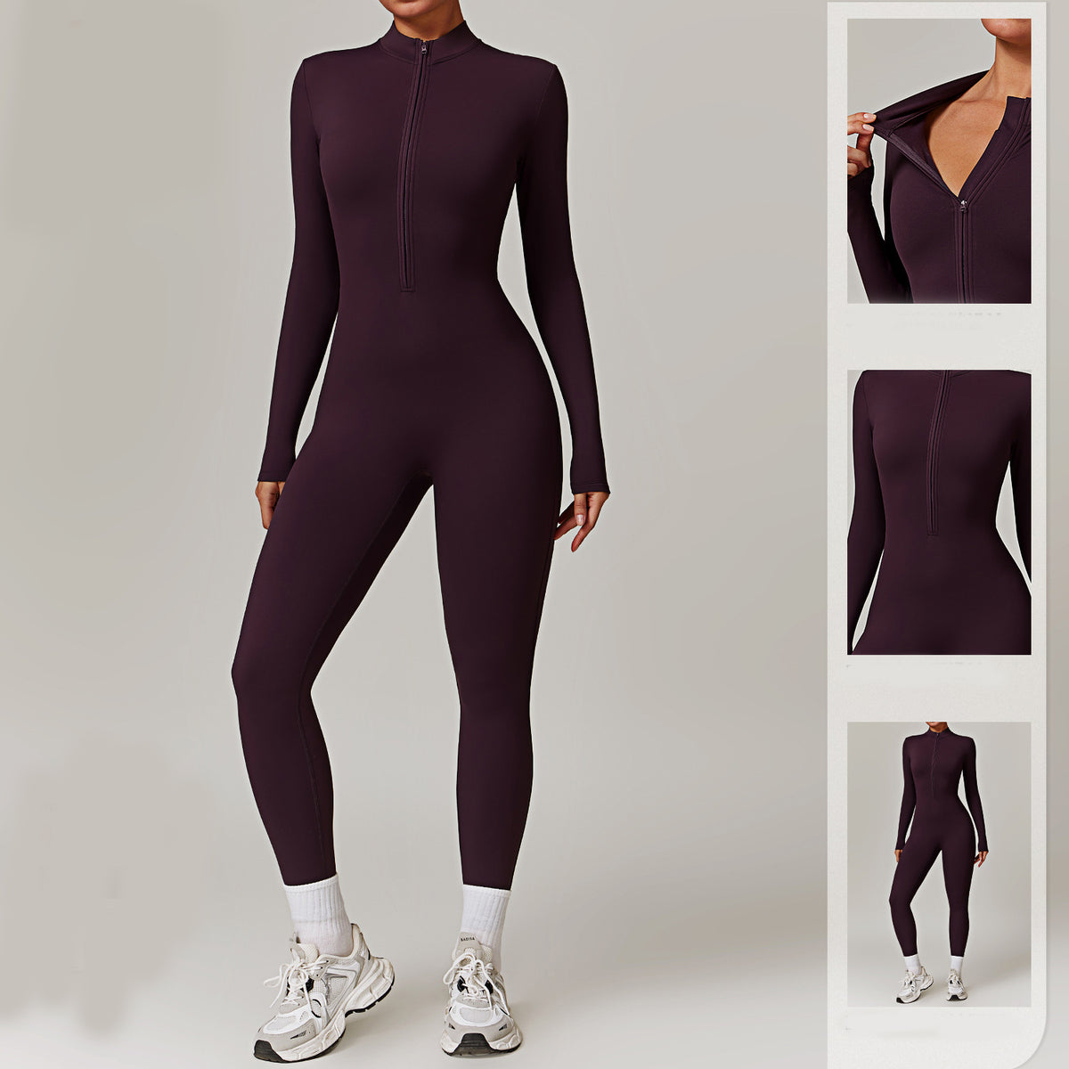 Women's Fleece-Lined Zip Long-Sleeve Yoga Jumpsuit (photo 4)