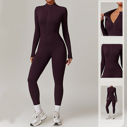 Women's Fleece-Lined Zip Long-Sleeve Yoga Jumpsuit (photo 4)