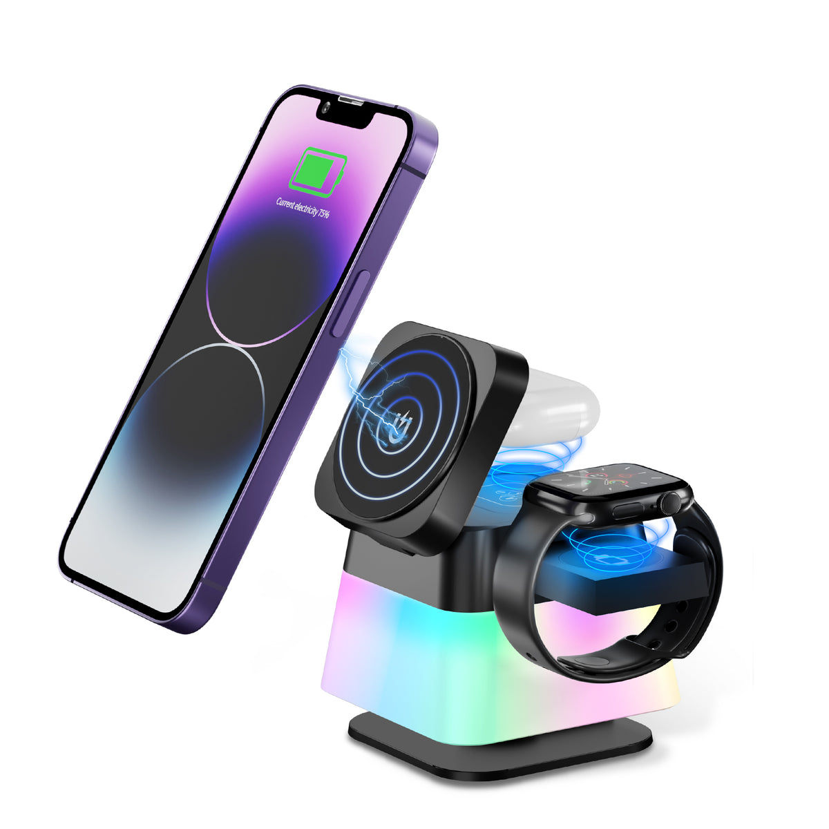 4-in-1 Rotating Magnetic Wireless Charging Stand with Night Light (photo 5)