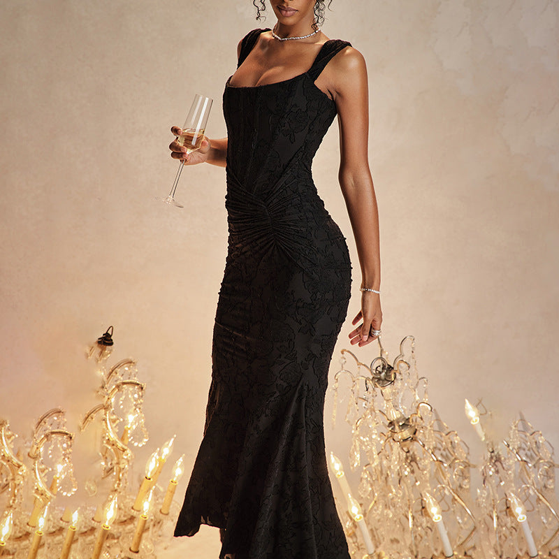 Women's Strapless Ruched Bodycon Maxi Dress (photo 10)