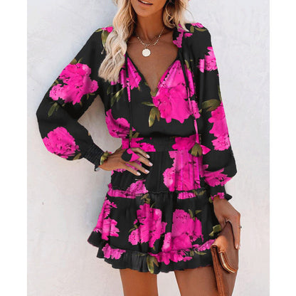 Women's Printed Puff-Sleeve Dress with Tie Waist (photo 9)
