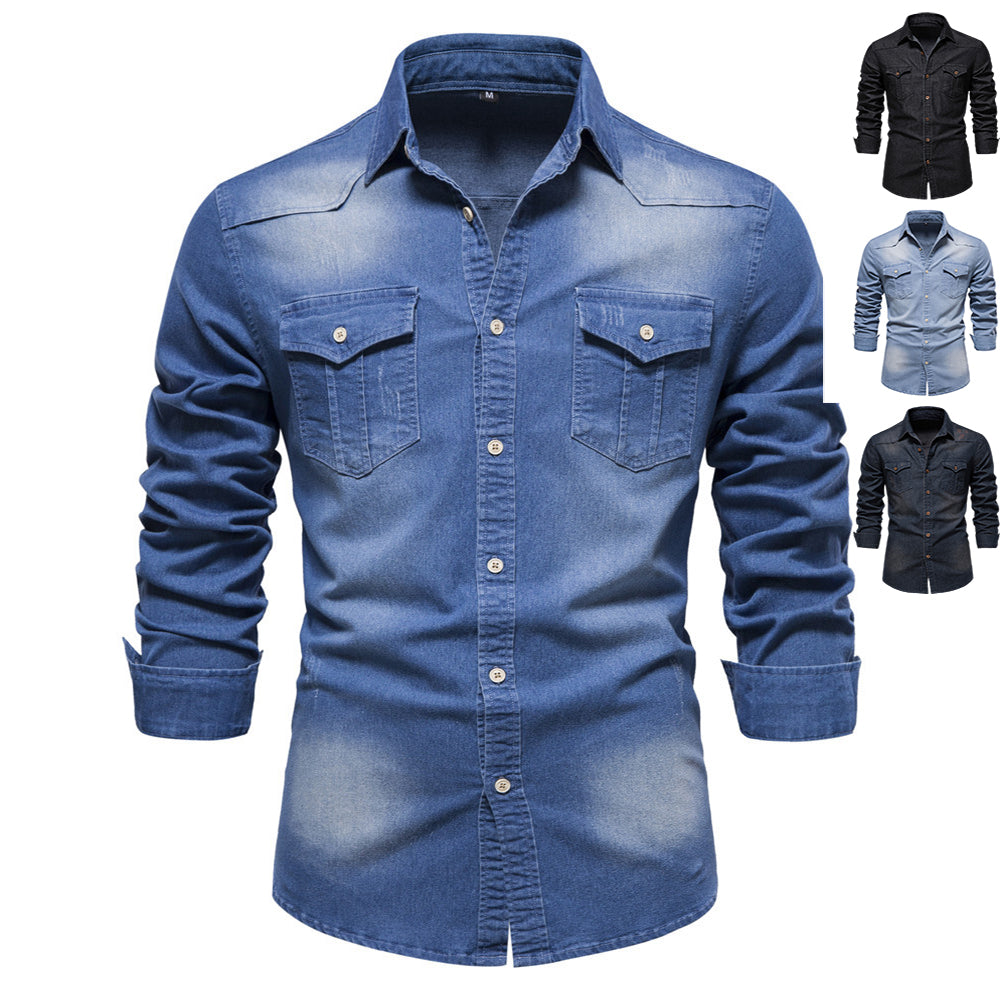 Men's Slim Long-Sleeve Denim Shirt