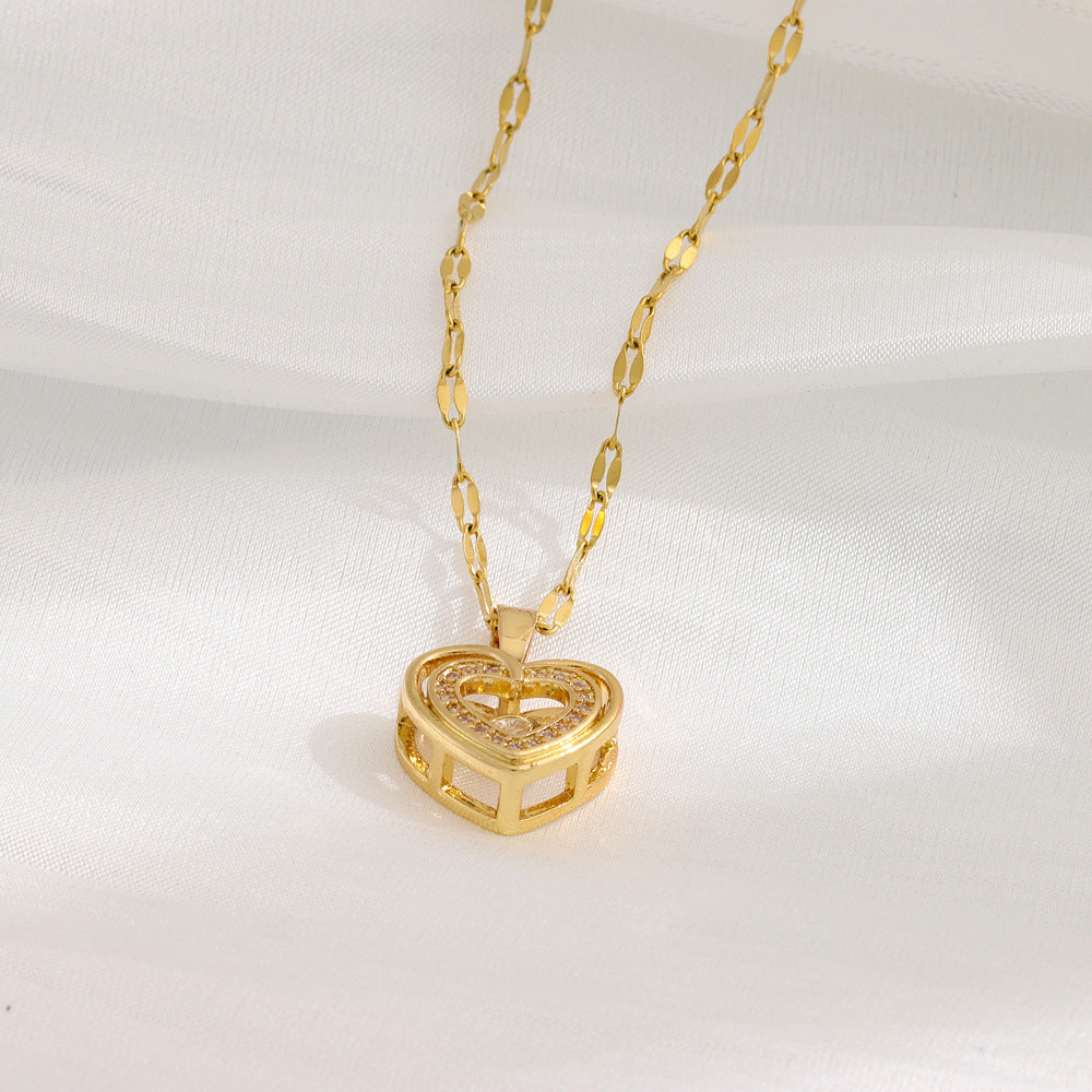 Double-Layer Rhinestone Heart Necklace (photo 3)