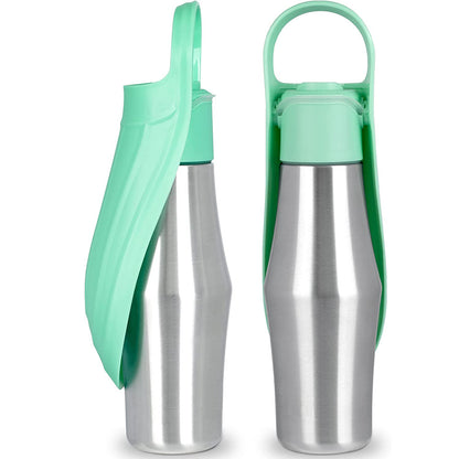 Portable Stainless Steel Dog Water Bottle with Leaf Bowl (photo 2)