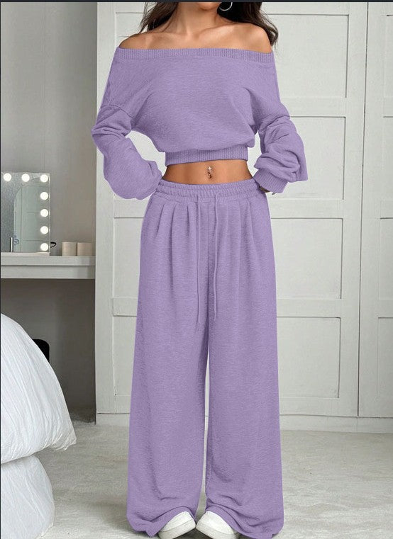 Women's One-Shoulder Sweatshirt and Tie-Waist Trousers Set (photo 28)