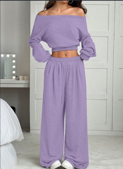Women's One-Shoulder Sweatshirt and Tie-Waist Trousers Set (photo 28)