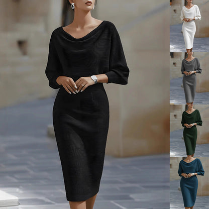 Women's Pleated Batwing-Sleeve A-Line Midi Dress