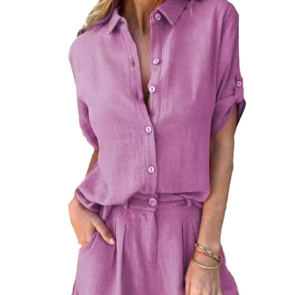 Women's Short-Sleeve Lapel Shirt and Shorts Set (photo 11)