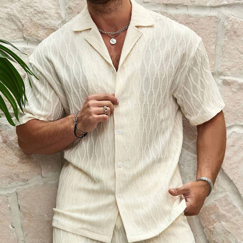 Men's Lapel Short-Sleeve Shirt and Shorts Set (photo 4)