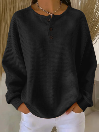Women's Waffle Knit Long-Sleeve Button T-Shirt (photo 10)