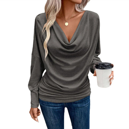 Women's V-Neck Long-Sleeve Loose Knit Top (photo 5)