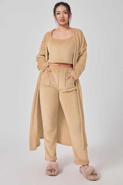 Women's 3-Piece Knit Lounge Set: Crop Top, Wide-Leg Pants and Cardigan (photo 17)