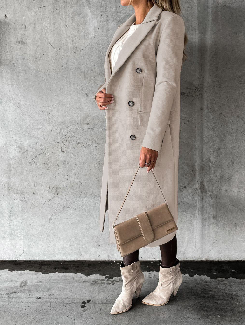 Women's Double-Breasted Lapel Slim Long Coat (photo 4)