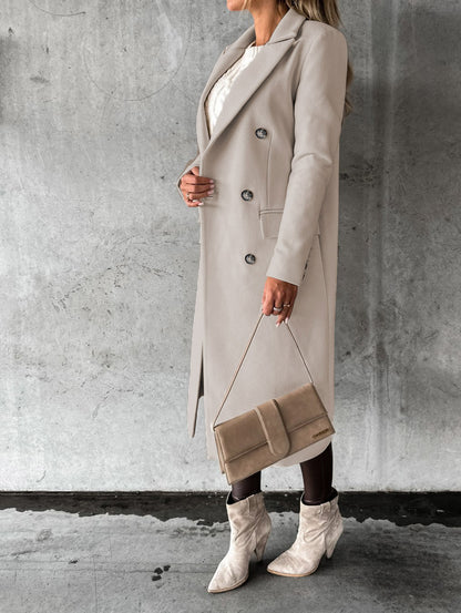 Women's Double-Breasted Lapel Slim Long Coat (photo 4)