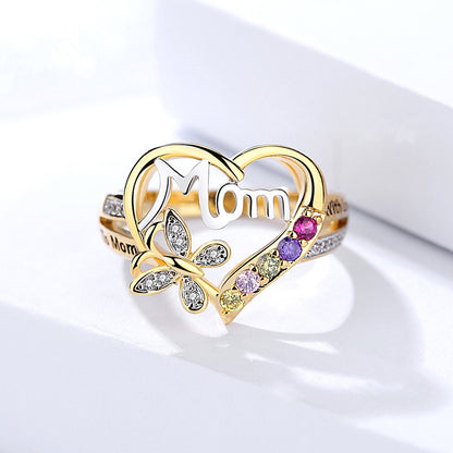 Love Mom Hollow Heart Rhinestone Ring (photo 5)