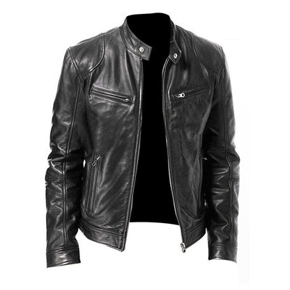 Men's PU Leather Zip-Up Stand-Collar Jacket (photo 5)